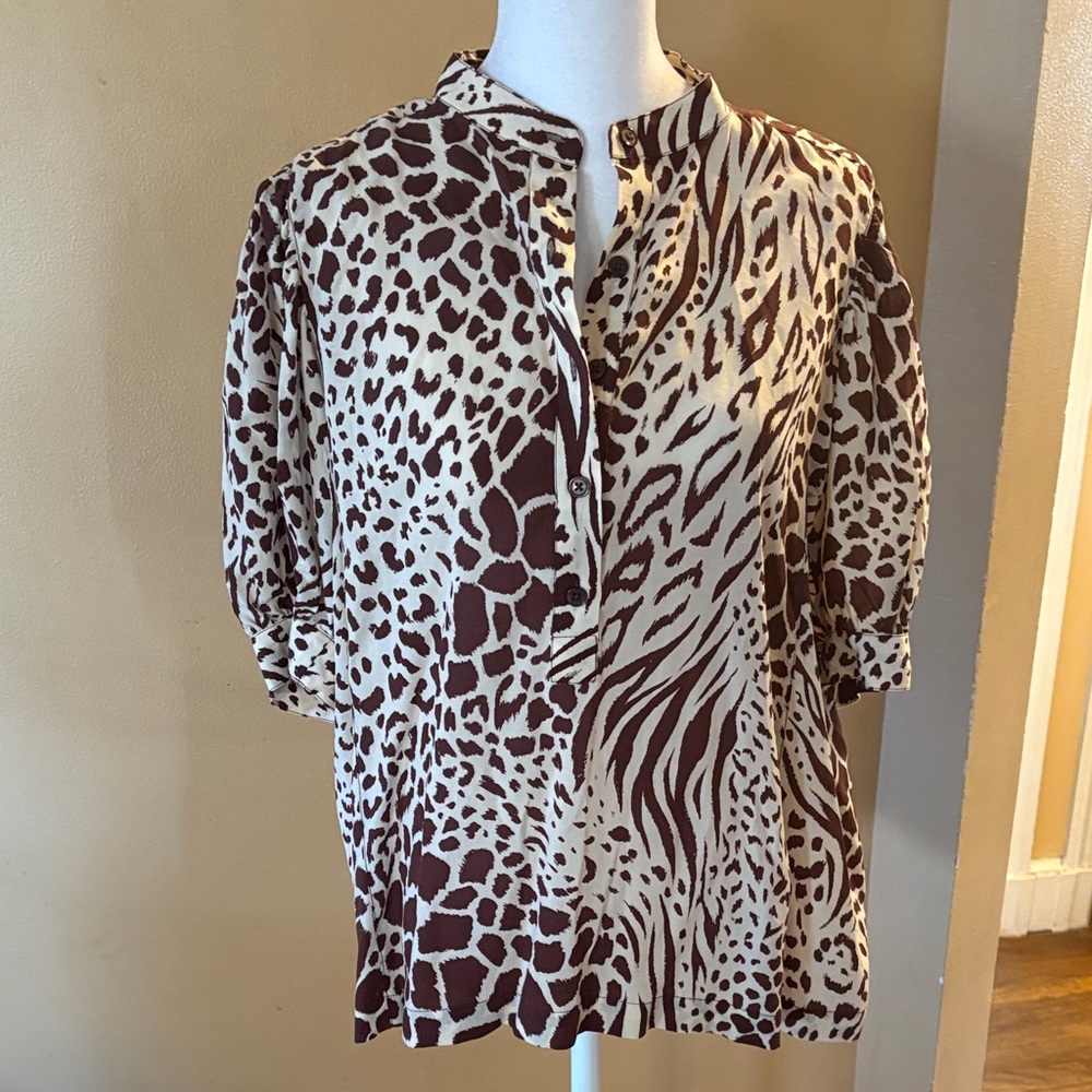 Ann Taylor Animal Print Blouse - Brown and Cream
